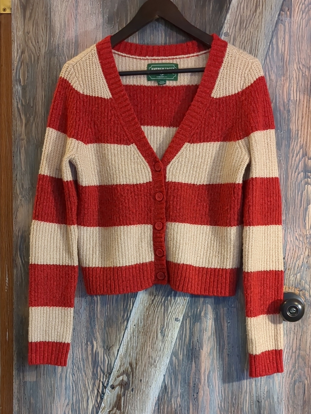 American Eagle Outfitters Rugby Stripe V-Neck Cropped Cardigan Sweater